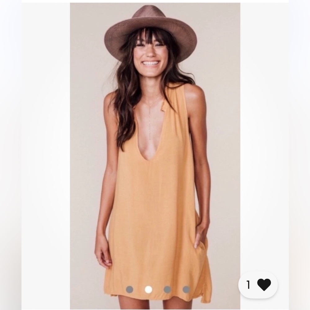 Rare MATE the Label Poppy Tunic Mini Dress In Ochre Tan Minimalist Hippie Size M
